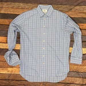 Charles Tyrwhitt Blue Plaid French Cuff Shirt Mens Preppy Suit Dress Top